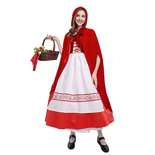 EFOGEP Damen Halloween Kost�m Frauen Erwachsene Prinzessin Rotes Kleid mit Umhang 2PCS �rmellos Fancy Dress Up Weihnachten Karneval Geburtstag Party Cosplay Rollenspiel Kleidung Set Rot & Wei� L von EFOGEP