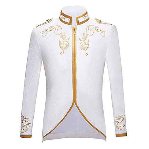 EFOGEP Herren Steampunk Gothic Jacke: Halloween Prinz Kostüme Langarm Gold bestickt Formal Mittelalterlich Viktorianisch Vintage Frack Cosplay Verkleidung Uniform Weiß M von EFOGEP