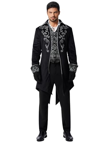 EFOGEP Herren Steampunk Vintage Frack Prinz Langarm Button Down Jacke Gothic Viktorianisch Gehrenkleid Uniform Mittelalterlich Gothic Smoking Renaissance Pirat Halloween Kost�m Stickerei & Schwarz 2XL EFOGEP Herren Steampunk Vintage Frack Prinz Langarm Button Down Jacke Gothic Viktorianisch Gehrenkleid Uniform Mittelalterlich Gothic Smoking Renaissance Pirat Halloween Kost�m Stickerei & Schwarz 2XL von EFOGEP