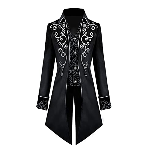 EFOGEP Herren Steampunk Vintage Frack Prinz Langarm Button Down Jacke Gothic Viktorianisch Gehrenkleid Uniform Mittelalterlich Gothic Smoking Renaissance Pirat Halloween Kost�m Stickerei & Schwarz 3XL von EFOGEP