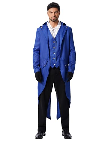 EFOGEP Herren Steampunk Vintage Frack: Prinz Langarm Button Down Jacke Gothic Viktorianisch Gehrenkleid Uniform Mittelalterlich Gothic Smoking Renaissance Pirat Halloween Kost�m Blau 2XL von EFOGEP