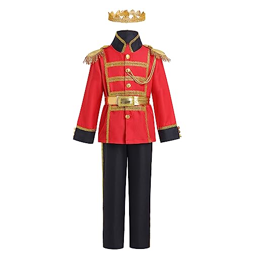 EFOGEP Jungen Prinz Charming Kost�m: Kind mittelalterlichen k�niglichen Prinz Cosplay Halloween lange �rmel Jacke Hose Krone G�rtel Fancy Dress Up Rollenspiel Kleidung Rot+Schwarz 3PCS 10-12 Jahre von EFOGEP