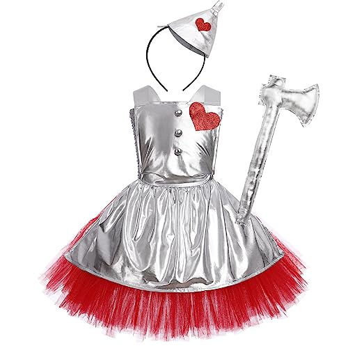 EFOGEP Kinder Mädchen Halloween Kostüm: Prinzessin Ärmellos Spaghettiträger Rüschen Tüll Tutu Kleid Dress Up Geburtstag Party Weihnachten Bühne Performance Cosplay Rollenspiel Silber 11-12 Jahre von EFOGEP