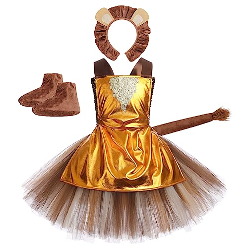 EFOGEP Kinder Mädchen Halloween Kostüm: Prinzessin Ärmellos Spaghettiträger Rüschen Tüll Tutu Kleid Fancy Dress Up Geburtstag Party Weihnachten Bühne Performance Cosplay Rollenspiel Gold 11-12 Jahre von EFOGEP