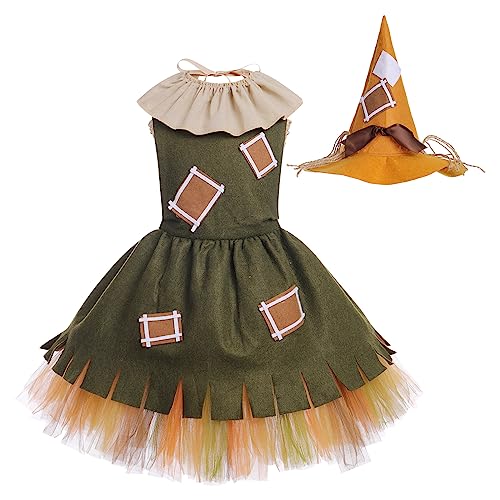 EFOGEP Kinder Mädchen Halloween Kostüm: Prinzessin Ärmellos Spaghettiträger Rüschen Tüll Tutu Kleid Fancy Dress Up Geburtstag Party Weihnachten Bühne Performance Cosplay Rollenspiel Grün 11-12 Jahre von EFOGEP