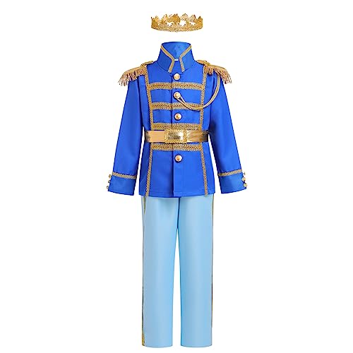 EFOGEP Kleinkind Jungen Prinz Charming Kost�m: Kind mittelalterlichen k�niglichen Prinz Cosplay Halloween lange �rmel Jacke Hose Krone G�rtel Dress Up Party Kleidung K�niglich+Hellblau 8-10 Jahre von EFOGEP