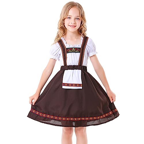 EFOGEP Kleinkind M�dchen Bayerisches Oktoberfest Kost�m: Dirndl Bier Kost�m Schn�rung Tr�ger R�schen Kleid Halloween Traditionelles Fest Karneval Kost�me Maid Cosplay Kleid Kinder Kaffee 5-6 Jahre von EFOGEP