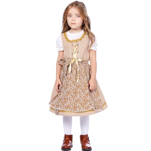 EFOGEP Kleinkind M�dchen Bayerisches Oktoberfest Kost�m: Dirndl Bier Kost�m Schn�rung Tr�ger R�schen Kleid Halloween Traditionelles Fest Karneval Kost�me Maid Cosplay Kleid Kinder Khaki 10-12 Jahre von EFOGEP