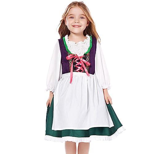 EFOGEP Kleinkind M�dchen Bayerisches Oktoberfest Kost�m: Dirndl Bier Kost�m Schn�rung Tr�ger R�schen Kleid Halloween Traditionelles Fest Karneval Maid Cosplay Kleid Kinder Gr�n & Lila 10-12 Jahre von EFOGEP