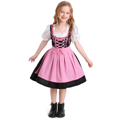 EFOGEP Kleinkind M�dchen Dirndl Oktoberfest Kost�m f�r Kinder Traditionelle Bayerische Bier Party Karneval Festival Outfit Halloween Cosplay Dress Up Kleider Rosa 10-12 Jahre von EFOGEP