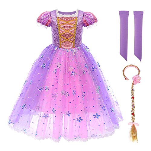 EFOGEP Kleinkind Mädchen Prinzessin Halloween Weihnachten Kostüm Lang Maxi Tüll Puffy Kleider Fancy Dress Up Kleider Geburtstag Party Festival Karneval Ballkleid mit Zubehör Hell Violett 11-12 Jahre von EFOGEP