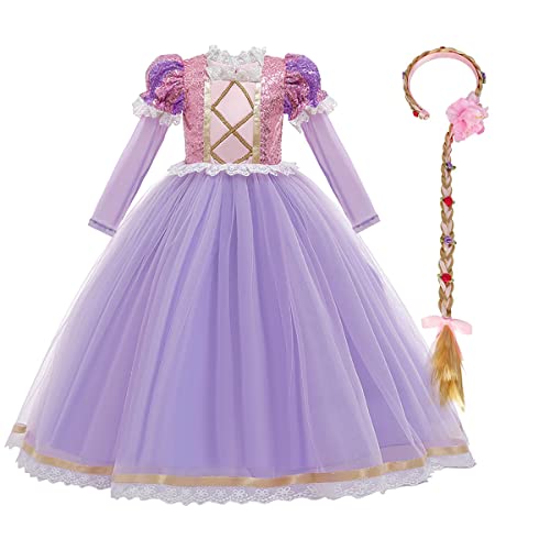 EFOGEP Kleinkind Mädchen Prinzessin Halloween Weihnachten Kostüm Lang Maxi Tüll Puffy Kleider Fancy Dress Up Kleider Geburtstag Party Festival Karneval Ballkleid mit Zubehör Lila & Tüll 11-12 Jahre von EFOGEP