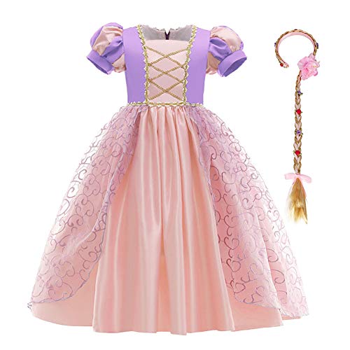 EFOGEP Kleinkind Mädchen Prinzessin Halloween Weihnachten Kostüm Lang Maxi Tüll Puffy Kleider Fancy Dress Up Kleider Geburtstag Party Festival Karneval Ballkleid mit Zubehör Pfirsich Lila 11-12 Jahre von EFOGEP