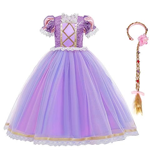 EFOGEP Kleinkind Mädchen Prinzessin Halloween Weihnachten Kostüm Lang Maxi Tüll Puffy Kleider Fancy Kleider Geburtstag Party Festival Karneval Ballkleid mit Zubehör Lila & Kurzarm 11-12 Jahre von EFOGEP