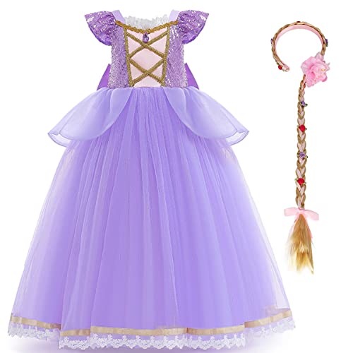 EFOGEP Kleinkind Mädchen Prinzessin Halloween Weihnachten Kostüm Lila Lang Maxi Tüll Puffy Kleider Fancy Dress Up Kleider Geburtstag Party Festival Karneval Ballkleid mit Zubehör Lavendel 11-12 Jahre von EFOGEP