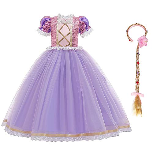 EFOGEP Kleinkind Mädchen Prinzessin Halloween Weihnachten Kostüm Lila Lang Maxi Tüll Puffy Kleider Fancy Dress Up Kleider Geburtstag Party Festival Karneval Ballkleid mit Zubehör Lila 2PCS 11-12 Jahre von EFOGEP