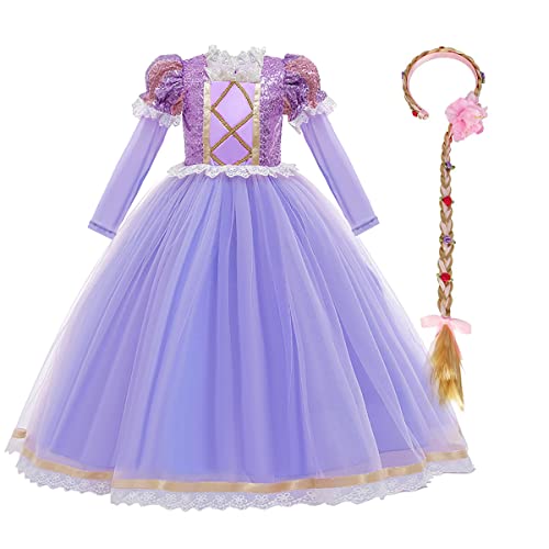 EFOGEP Mädchen Prinzessin Halloween Weihnachten Kostüm Lila Lang Maxi Tüll Puffy Kleider Fancy Dress Up Kleider Geburtstag Party Festival Karneval Ballkleid mit Zubehör Lila & Langärmelig 11-12 Jahre von EFOGEP