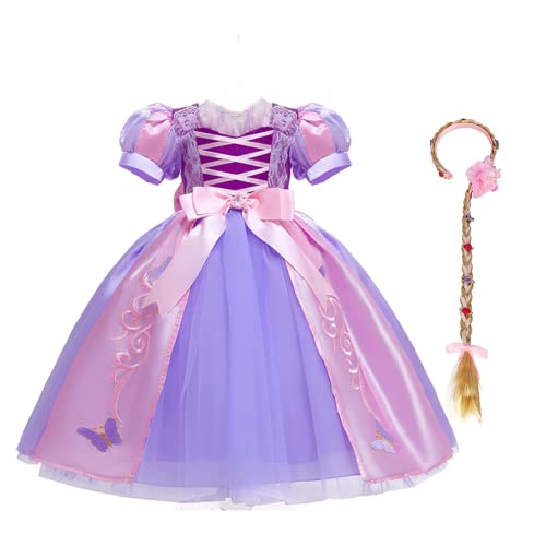 EFOGEP Mädchen Prinzessin Halloween Weihnachten Kostüm Lila Lang Maxi Tüll Puffy Kleider Fancy Dress Up Kleider Geburtstag Party Festival Karneval Ballkleid mit Zubehör Lila & Schleife 11-12 Jahre von EFOGEP