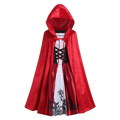 EFOGEP Rotkäppchen Kostüm für Mädchen: Halloween Fancy Dress Up Sleleveless Rotkäppchen Kleid mit Kapuze Cape Mantel 2pcs Karneval Geburtstag Party Cosplay Rollenspiel Kleidung Rot 2-3 Jahre von EFOGEP