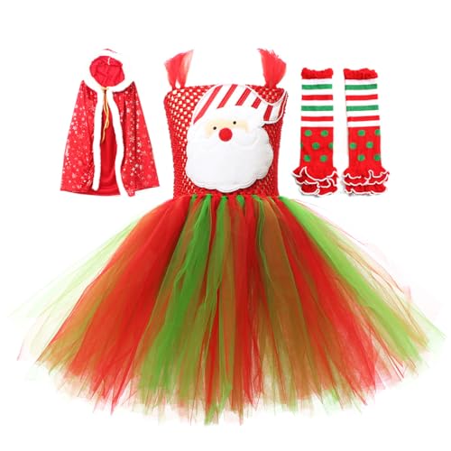 EFOGEP Weihnachten Weihnachtsmann Kostüm für Mädchen: Kinder ärmelloses Rüschen Tüll Tutu Kleid mit Beinwärmer und Mantel 3PCS Fancy Dress Up Xmas Urlaub Cosplay Outfits Rot Santa 3PCS 10-12 Jahre von EFOGEP