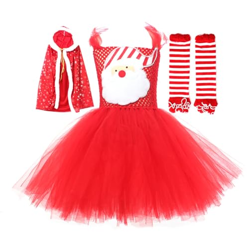 EFOGEP Weihnachten Weihnachtsmann Kostüm für Mädchen: Kinder ärmelloses Rüschen Tüll Tutu Kleid mit Beinwärmer und Mantel 3PCS Set Fancy Dress Up Xmas Urlaub Party Cosplay Outfits Rot 3PCS 10-12 Jahre von EFOGEP