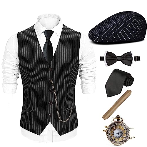 1920er Herren Kostüm Fedora Hut, Gatsby Gangster Weste, Vintage Taschenuhr, vorgebundene Fliege, Krawatte, Twvest-ystwhat, SMALL von EFORLED