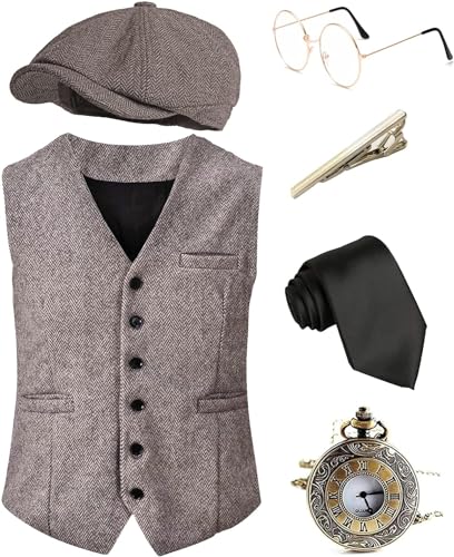 Halloween 1920er Jahre Herren Kostüm Zubehör Set, Great Gatsby Kleidung, Roaring 20s Taschenuhr, Mafia Mobster Hat, Set1-Kaffee, M von EFORLED