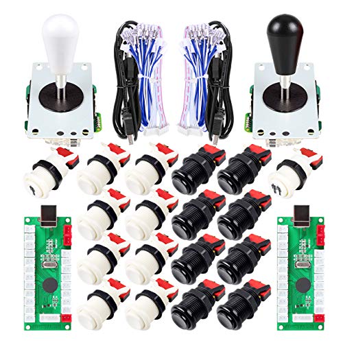 EG STARTS 2 Spieler Arcade Joystick DIY-Teile 2X USB Encoder + 2X Ellipse Oval Joystick Griff + 18x American Style Arcade Buttons für PC, MAME, Raspberry Pi, Windows-System (Schwarz & weiß) von EG STARTS