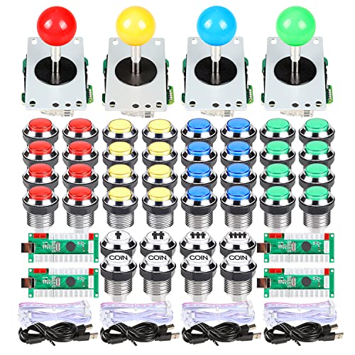 EG STARTS 4 Spieler LED Arcade DIY Kit für USB MAME PC Spiel DIY & Raspberry Pi Retro Controller DIY Inklusive 4X Arcade Joystick, 40x LED Chrome Arcade Knöpfe 2X Zero Delay USB Encoder von EG STARTS