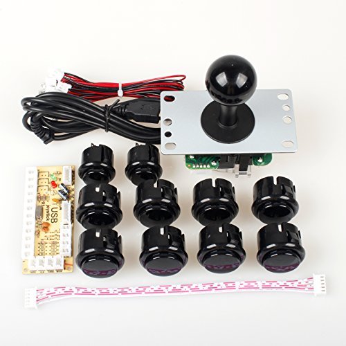 EG STARTS Null Verzögerung Arcade DIY Griff Kit Teile USB Encoder zu PC Spiele 5 Pin Joystick + 24mm 30mm Druckknöpfe Für Arcade Schrank Mame & Himbeere pi 2 3B Modell Projekt (Schwarz) von EG STARTS