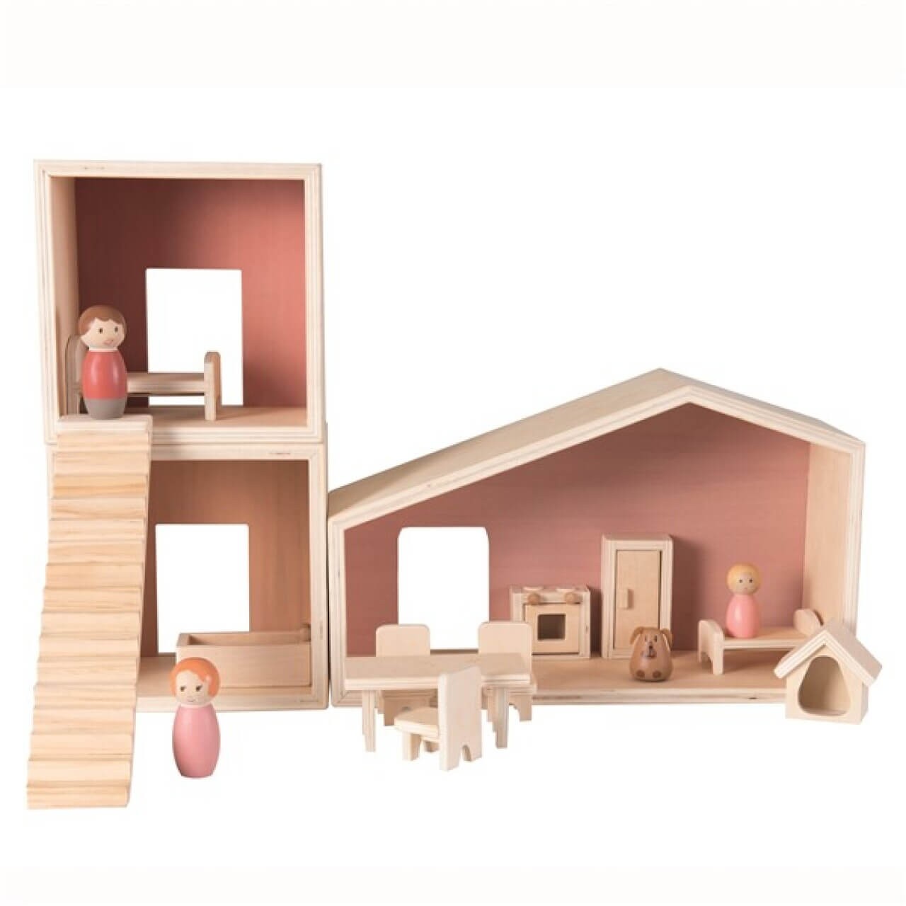 Flexibles Holzpuppenhaus mit Figuren und Möbelset von EGMONT TOYS