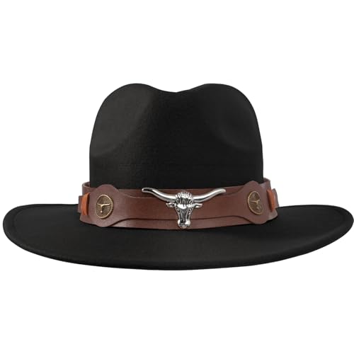 EGSHUFU Cowboyhut, Halloween-Kostüm, Cowgirl-Hut für Damen und Herren, Erwachsene, Western-Kuh-Mädchen-Hut (C-Schwarz) von EGSHUFU