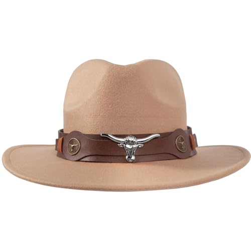 EGSHUFU Cowboyhut, Halloween-Kostüm, Cowgirl-Hut für Damen und Herren, Erwachsene, Western-Kuh-Mädchenhut (C-Light Khaki) von EGSHUFU