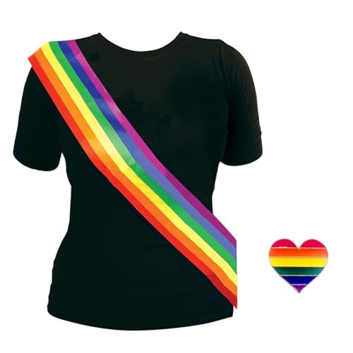 1 Partyband, 1 Herzförmige Regenbogenbrosche, Regenbogengürtel, Bräutigamgürtel, Accessoires Für Den Bräutigam von EHDWXVZM