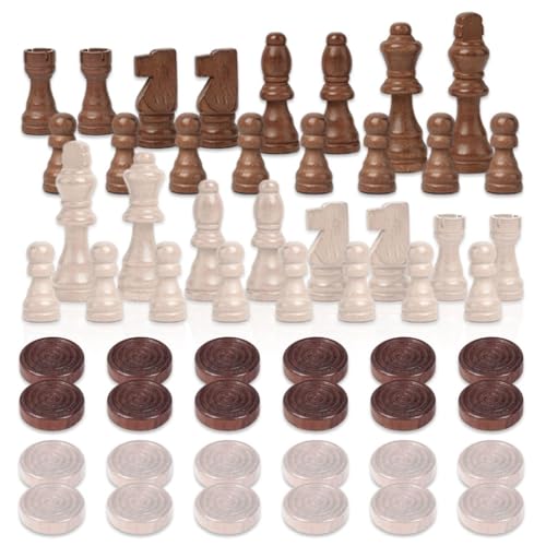 1 Satz 2-Zoll-Schachfiguren, 1 Satz Dame, Holzschachfiguren, Karten-Requisiten, Schach, Lernspielzeug von EHDWXVZM