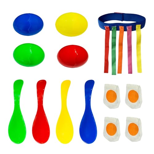 EHDWXVZM 4 Sätze Balancierlöffel-Sets, 1 Satz Schwanzreiß-Requisiten, 5 Schwänze, Outdoor-Spielset, Löffel Mit Ei-Balance-Spielwerkzeug von EHDWXVZM