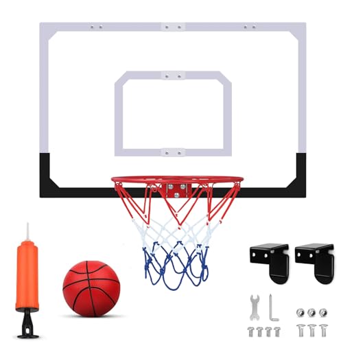 EHIOG Mini Basketballkorb fürs Zimmer,Indoor Basketballkorb- Wandmontage mit 1 Ball und Luftpumpe,Hohe Belastbarkeit Rückbrett und Verdicktes Basketballnetz,Geschenke für Jungen und Mädchen von EHIOG