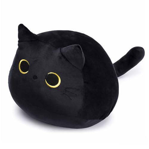 EHIOG Plüschtier Stofftier, 40CM Katzen Schwarze weiches Stofftier Kopfkissen, Schwarze Katzenpuppe, Katzenpuppe Kuscheltier für Kinder Erwachsene,Geburtstag Valentin Geschenk von EHIOG