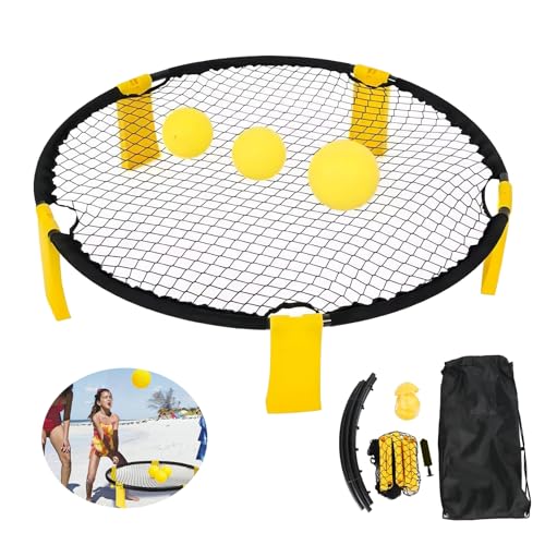 EHIOG Roundnet Ballspiel,Ballspiele für DraußEn-Ball Trampolin mit 3 BäLlen,Rundnetz,Pumpe,Rucksack & Regeln,2 Bis 4 Spieler Erwachsene Zum Spielen im Park, Garten, Strand Oderim Haus(Gelb) von EHIOG