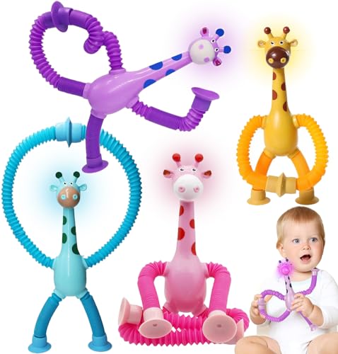 Telescopic Suction Cup Giraffe Toy, Pack of 4 Sensory Giraffe Toy, Anti-Stress Fidget Toys, Funny Educational Stress Relief, Stretchy Shape Change Toy von EHIOG