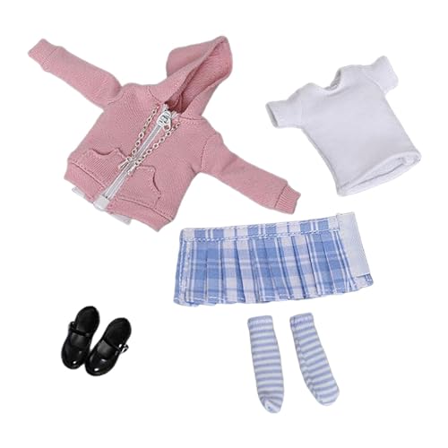 EHJRE 1/12 Scale Figure Kleidung Set Puppe Uniform Kits Rock Zipper Hoodie für Schlafzimmer, Dunkelrosa Mantel von EHJRE