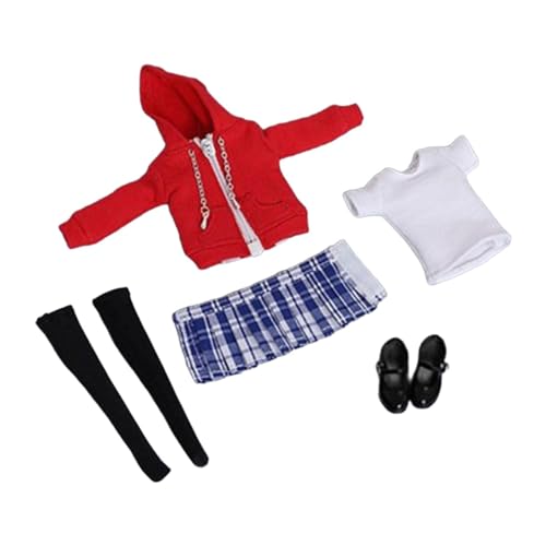 EHJRE 1/12 Scale Figure Kleidung Set Puppe Uniform Kits Rock Zipper Hoodie für Schlafzimmer, Roter Mantel von EHJRE