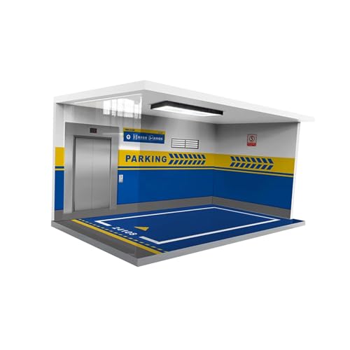 EHJRE 1/18 Garagenvitrine 40 cm X 24 cm X 20 cm mit Lichtern, Parkplatzszene, LEDs, Parkplätze für Die Sammlung von Druckgussautos, Blau von EHJRE