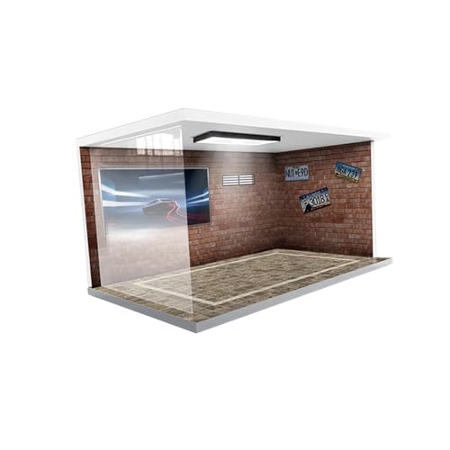 EHJRE 1/18 Garagenvitrine 40 cm X 24 cm X 20 cm mit Lichtern, Parkplatzszene, LEDs, Parkplätze für Die Sammlung von Druckgussautos, Rote Ziegelsteine von EHJRE