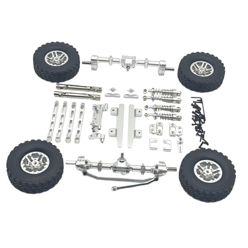 EHJRE 1:12 Skala Vorder-und Hinterachse Set Reifen Klemme Räder Pedal Modell LKW DIY Zubehör, Silber von EHJRE