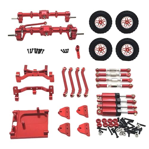 EHJRE 1:12 Vorder- und Hinterachse Montage Upgrades Kit, Shock Mount Reifen Klemme Räder für MN99S DIY ACCS, ROT von EHJRE