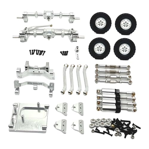 EHJRE 1:12 Vorder- und Hinterachse Montage Upgrades Kit, Shock Mount Reifen Klemme Räder für MN99S DIY ACCS, Silber von EHJRE