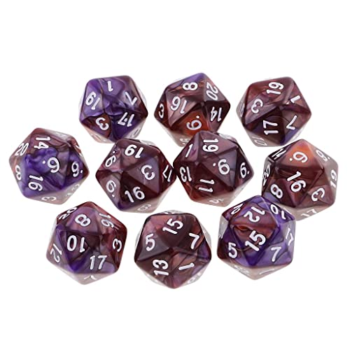 EHJRE 10 Stücke 20 Seitige Würfel D20 Polyhedral Würfel für Und Drachen Tabelle Spiele, Lila Kaffee von EHJRE