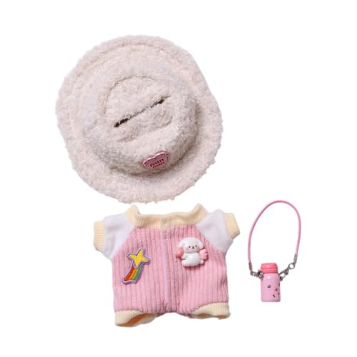 EHJRE 15 Kleidungsstücke für 17 cm Plüschpuppen, Kleidung für Puppen mit Teekanne, Kostüme, Zubehör für Stoffpuppen, Plüschtiere, Kleidung, Cartoon, Rosa mit Hut von EHJRE