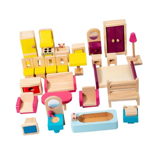 EHJRE 26pcs Hölzerne Puppenhausmöbel Set Hobbyhandwerk für Kinder von EHJRE